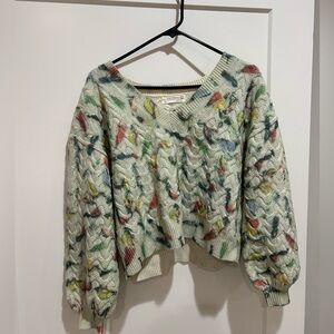 Anthropologie Multicolor Cable Knit Wool Sweater